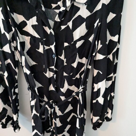 Zara Medium M Black white Patterned Shirt Dress Midi Maxi Dress 6 - Picture 7 of 8